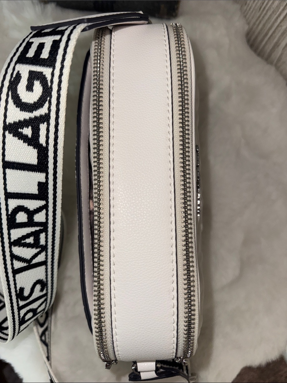 Karl Lagerfeld White Textured Logo Crossbody with Branded Strap - Picture 5 of 10